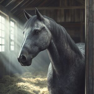 Tierkommunikation mit einem traumatisiertem Pferd Holsteiner Wallach vor Ort im Stall
