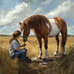 Pferd wird von Tierärztin auf der Weide eingeschläfert